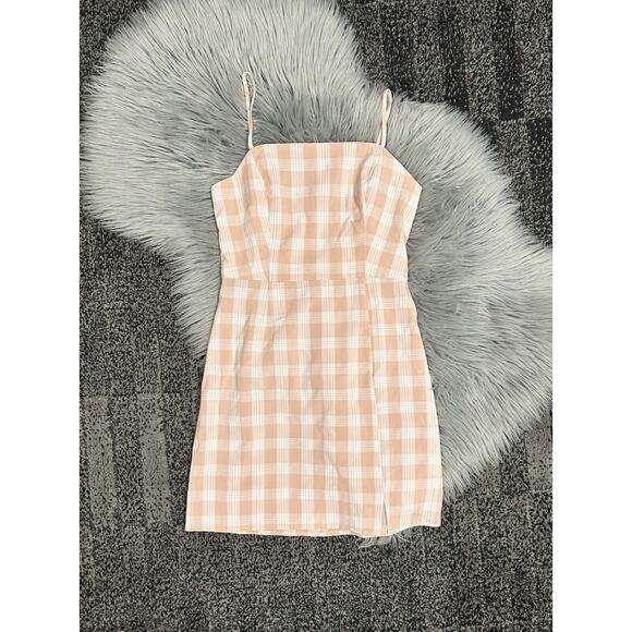 B.P. Nordstrom Women's Medium Plaid Mini Dress Slip with Slit in Coral Plaid - Picture 3 of 8